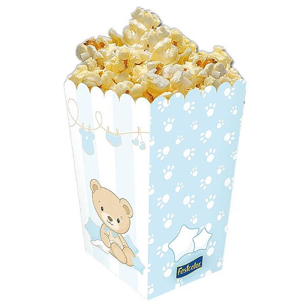 Baby Shower Ursinho Azul - Mini Caixa para Pipoca 08 Un