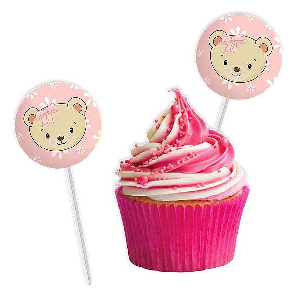 Baby Shower Ursinho Rosa - Pick para Docinhos 08 Un