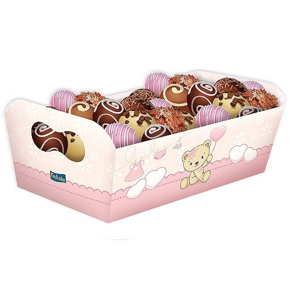 Baby Shower Ursinho Rosa - Bandeja Retangular 08 Un