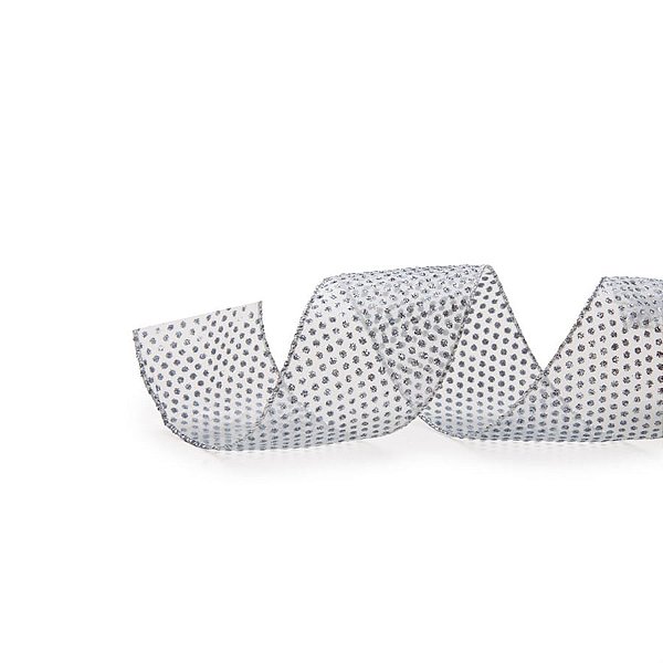 Fita de Natal Voal Bolas Prata 6,3cm (Fita para Presente Natal) - 3 Un