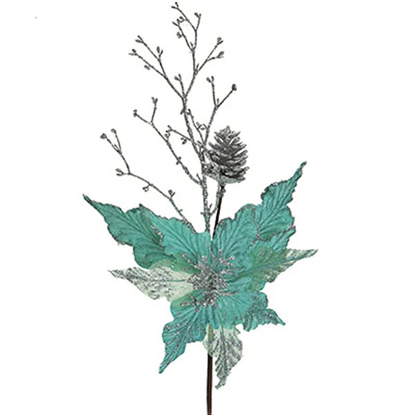 Flores Cabo Medio / Poinsetia Vd Menta / Pr com Glitter - Pct com 12 U