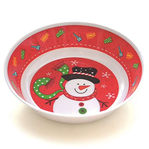 Melamina - Bowl Boneco de Neve Vermelho/Branco/Verde (4x20cm) - 6 Un