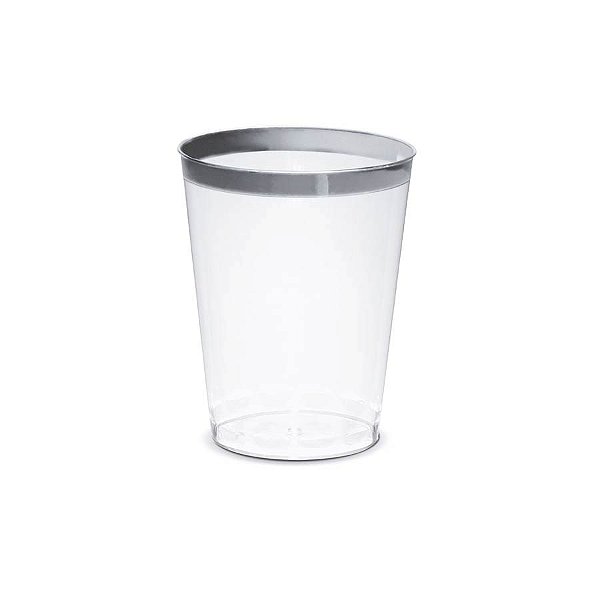 Copo Transparente com Borda Prata 300ml 12 Un