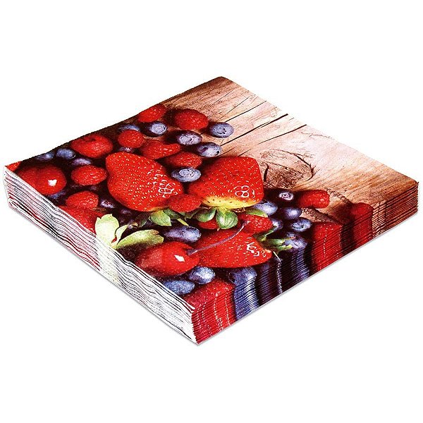 Guardanapo Estampado 32cm Morangos - 20 Un