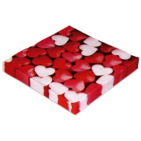 Guardanapo Estampado 32cm Corações - 20 Un