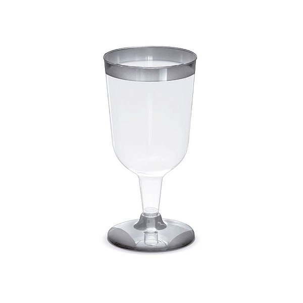 Taça Vinho 210ml Borda Prata - 12 Un