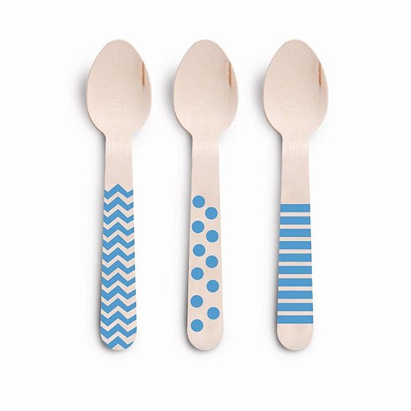 Talheres Decorativos Madeira Colher Azul - 8 Un