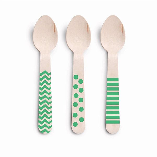 Talheres Decorativos Madeira Colher Verde - 8 Un
