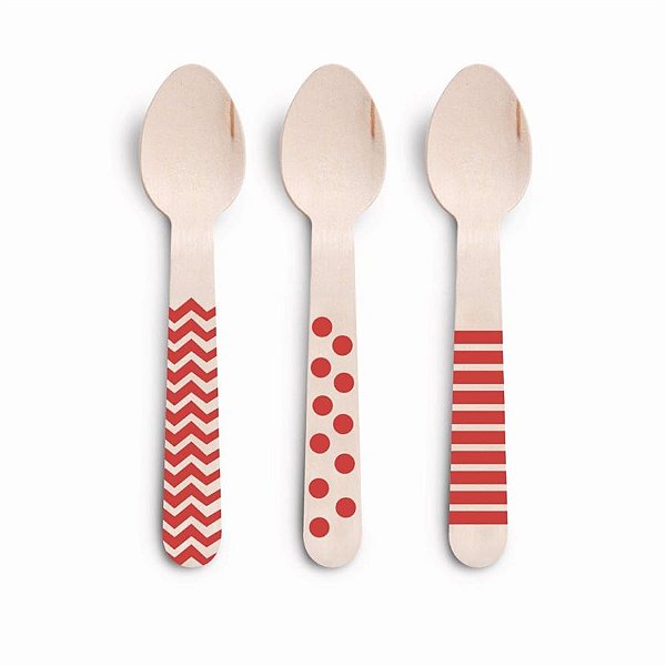 Talheres Decorativos Madeira Colher Vermelho - 8 Un