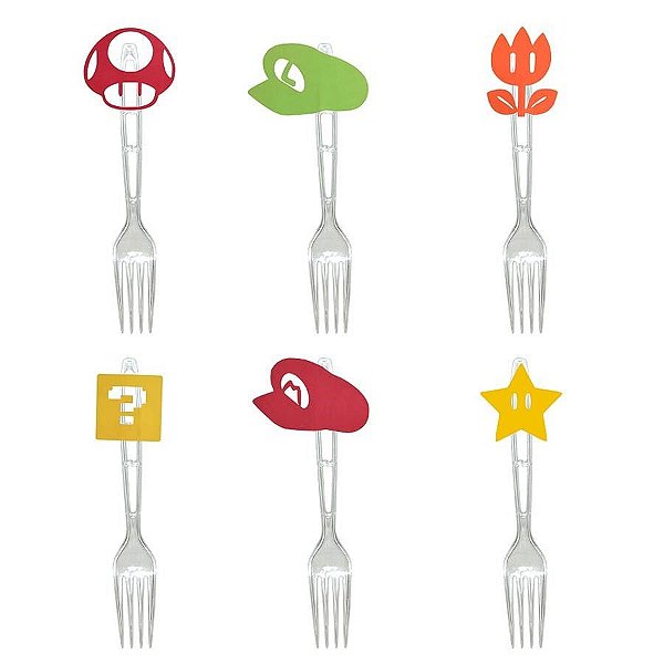 Festa Super Mário - Garfo para Sobremesa com Aplique Super Mario Bros - 06 Un