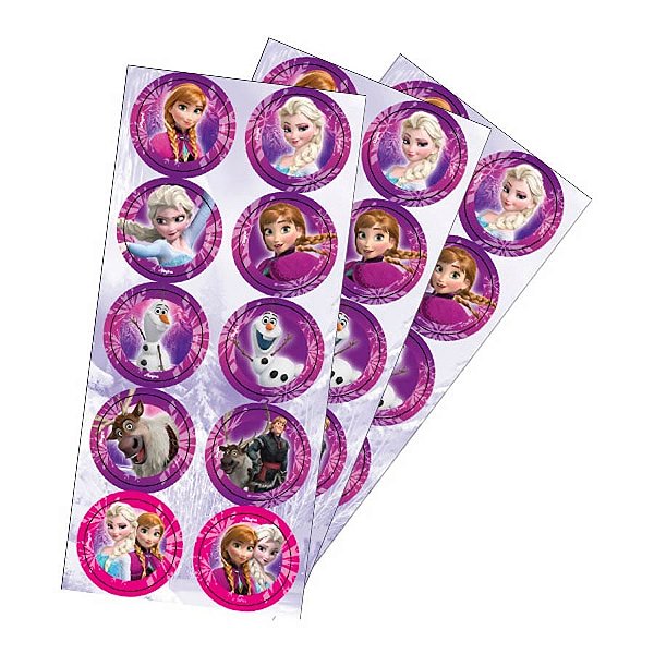 Festa Frozen Disney - Adesivo Decorativo Redondo Frozen Disney - 03 Cartelas