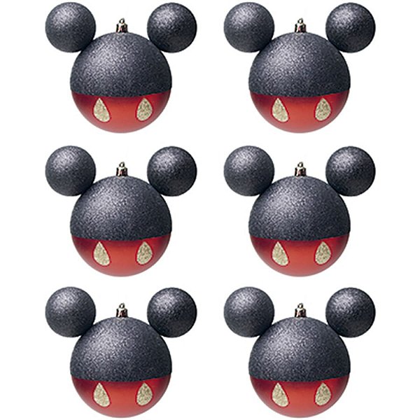 Natal Disney - Bola Mickey Preto e Vermelho 6cm - 6 Un