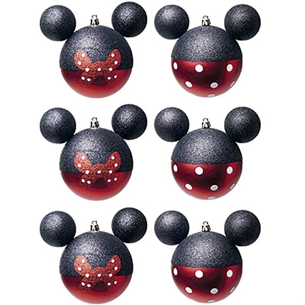 Natal Disney - Bola Minnie Poá Preto e Vermelho 6cm - 6 Un