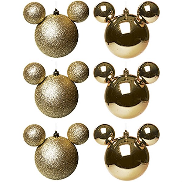 Natal Disney - Bola Lisa e Glitter Ouro 6cm - 6 Un