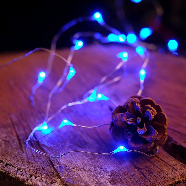 Pisca Pisca com 30 Leds Azul Claro Cordão de Arame 2,94m 2 Pilha