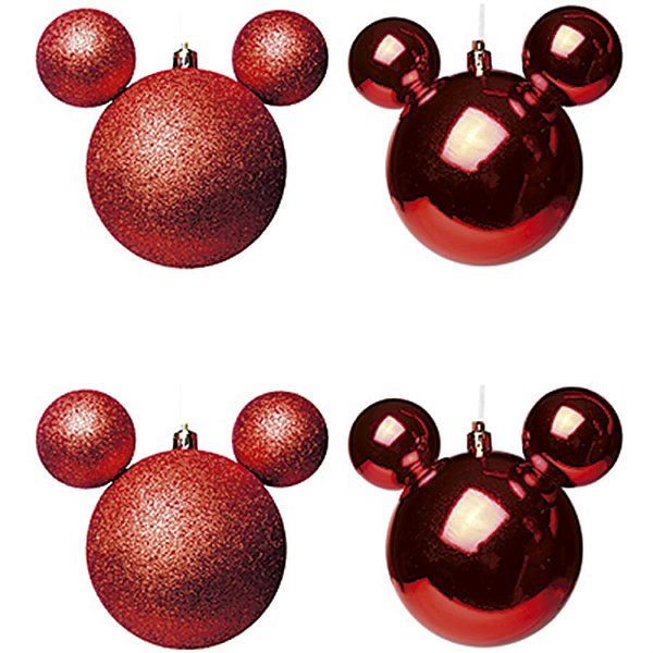 Natal Disney - Bola Lisa e Glitter Vermelho 8cm - 4 Un