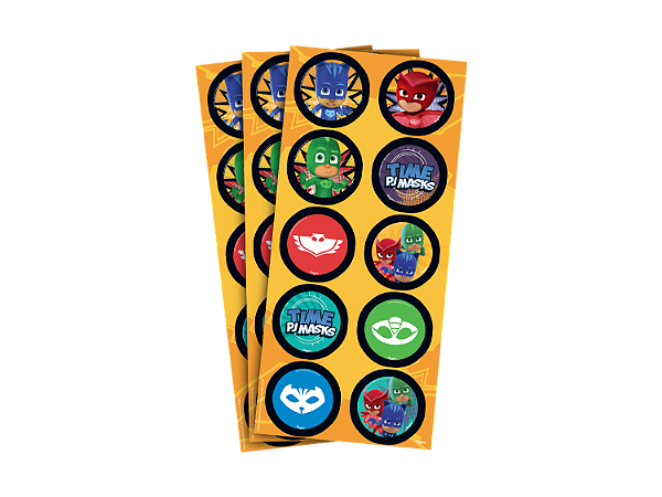 Festa PJ Masks - Adesivo Decorativo Redondo PJ Masks - 03 Cartelas