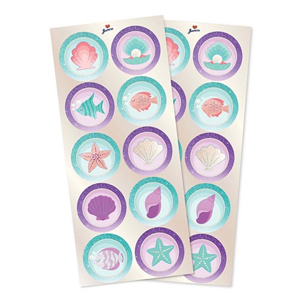 Festa Ariel Pequena Sereia - Adesivo Redondo Sereia Junco - 03 Cartelas