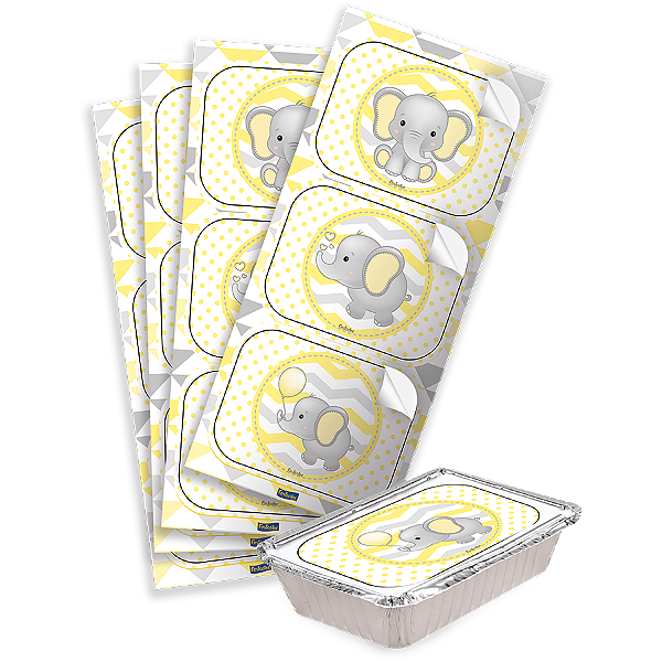 Festa Elefantinho - Adesivo Retangular Elefantinho Amarelo - 04 cartelas