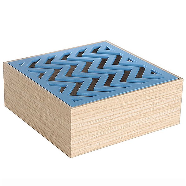 Caixa Quadrada para Decoração Chevron Azul - 15 cm