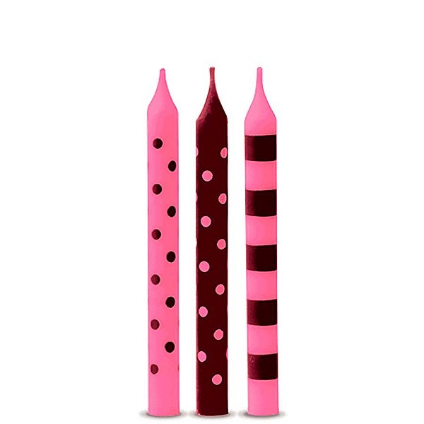Vela Palito Rosa Bebê e Marrom - 12 Un