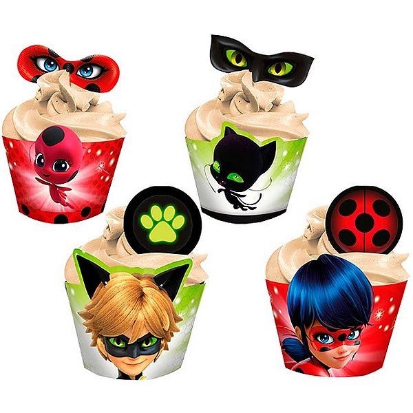 Festa Miraculous LadyBug - Forma para Cupcake e Enfeite Miraculous Ladybug - 12 Un