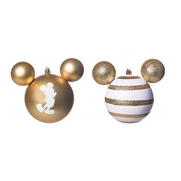 Natal Disney - Bola Mickey e Listras Verde / Branco 6cm - 6 Un