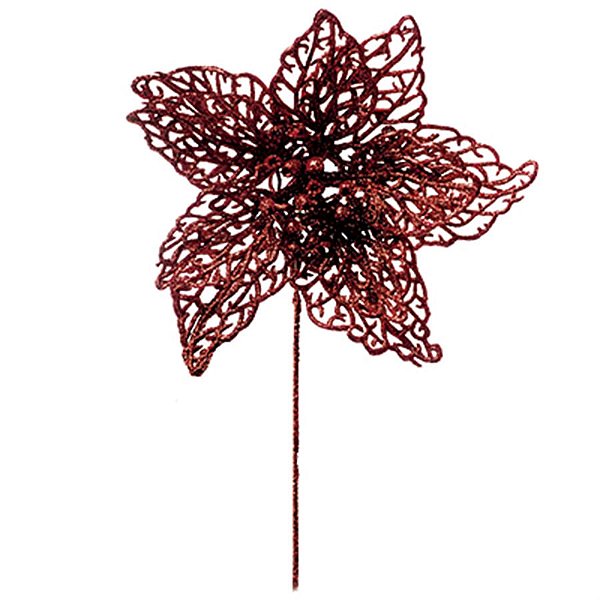 Flores Cabo Curto - Poinsetia Glitter Vermelho (15x17cm)