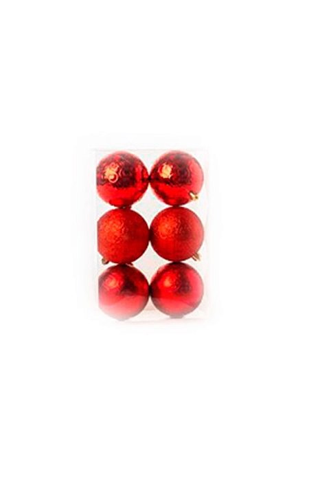 Bola de Natal Arabesco Brilho / Mate / Glitter Vermelho 8cm - 6 Un