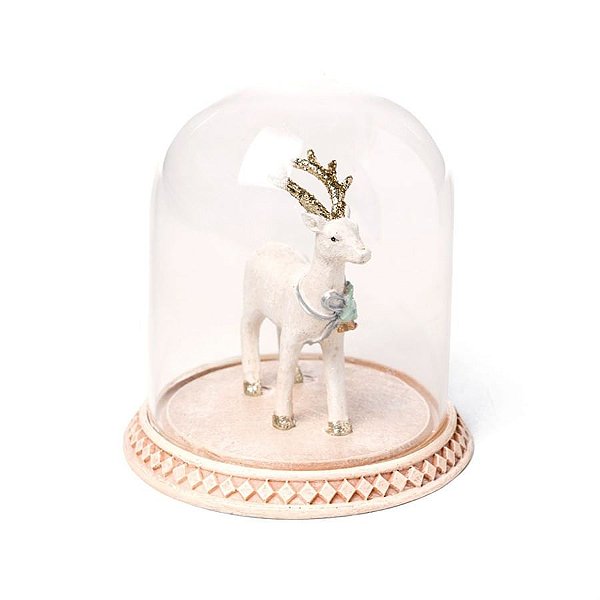 Rena de Natal em Pé em Cúpula Branco e Ouro 15cm