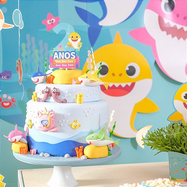 Festa Baby Shark - Kit Topo de Bolo Espeto 2 Anos