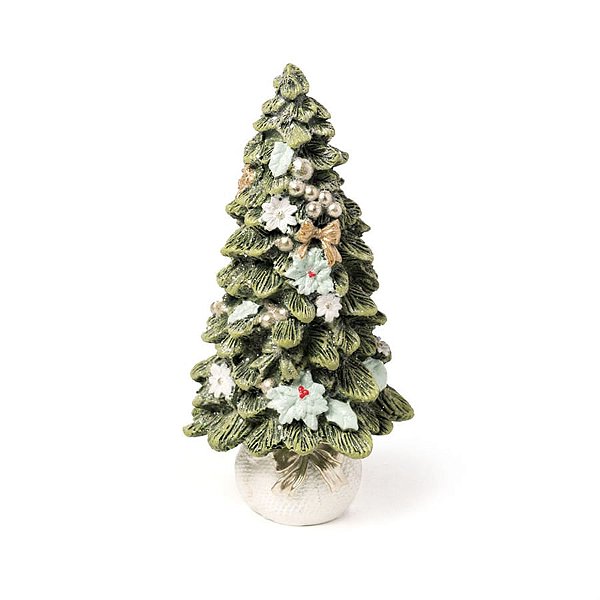 Árvore de Natal com Neve e Base de Juta Verde Bandeira e Branco (Santa Claus)