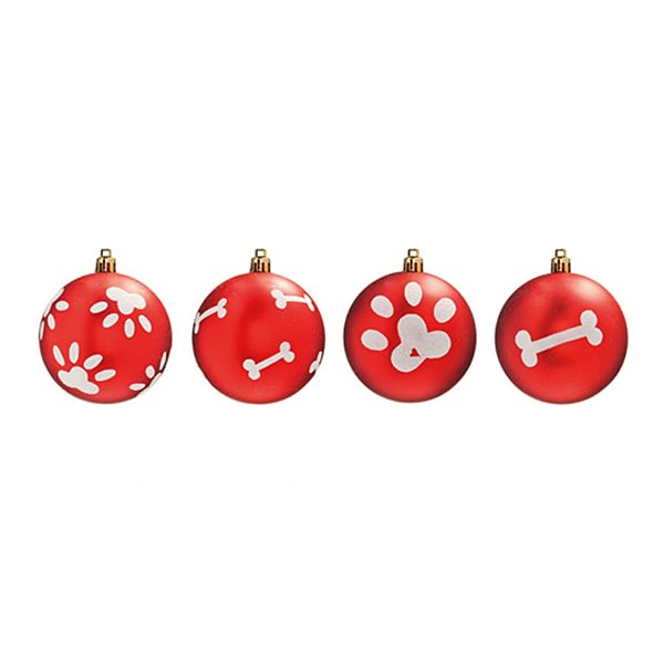 Natal Pet - Bola 4 Verde Osso e Pata Vermelho e Branco 8cm - 4 Un