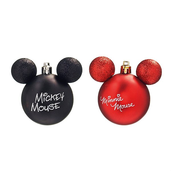 Natal Disney - Bola Assinatura Mickey e Minnie 6cm - 6 Peças