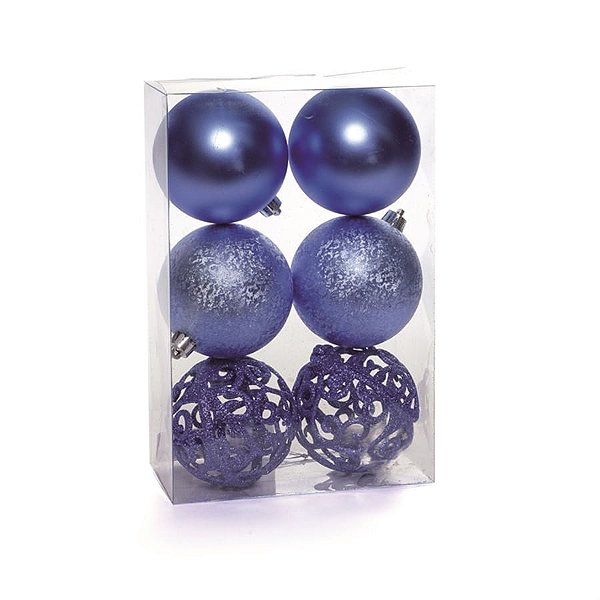 Bola de Natal Fosca Texturizada e Vazada Azul Claro 8cm - 6 Un