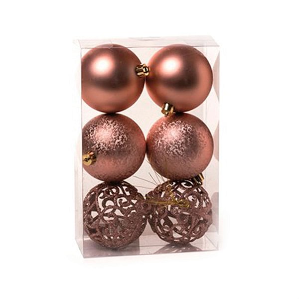 Bola de Natal Fosca Texturizada Vazada Rosê Gold 8cm - 6 Un