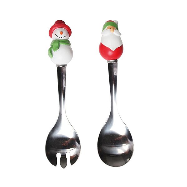 Colher e Garfo Boneco e Papai Noel Vermelho e Verde - 2 Un