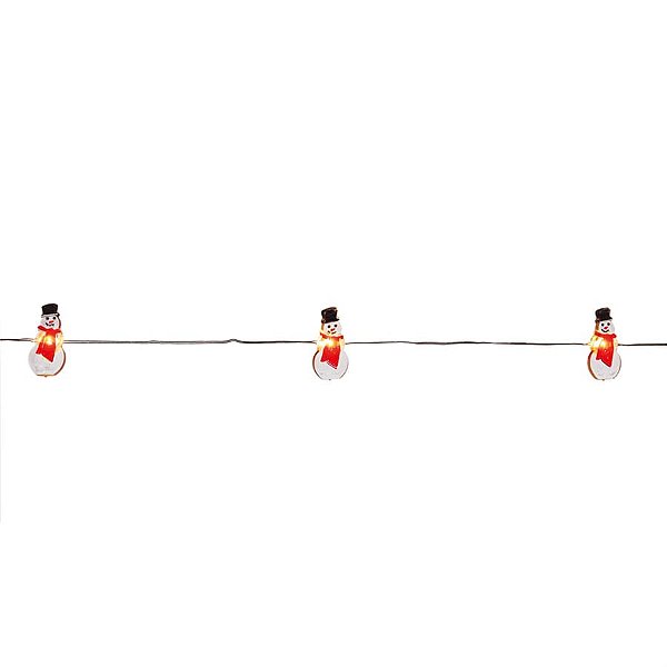 Iluminação de Natal - Pisca Pisca com Boneco de Neve 20 Leds 2 Pilha AA Preto e Vermelho