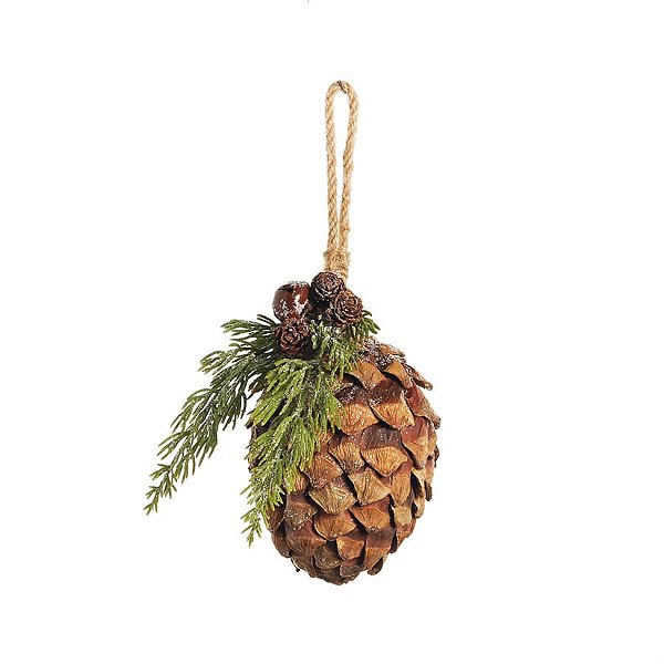 Enfeite para Pendurar com Pinha Oval Verde Claro e Marrom 15cm (Chalé) - 3 Un