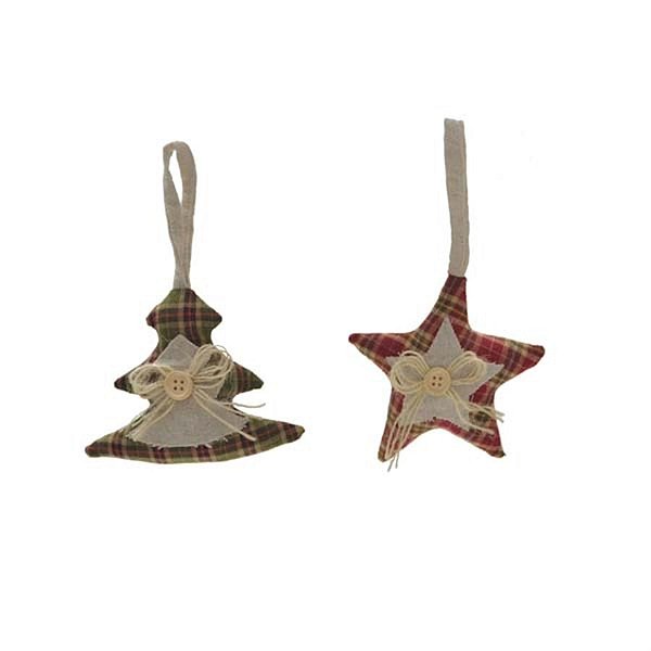 Estrela e Pinheiro Vermelho e Verde (Patchwork Vermelho) - 2 Peças