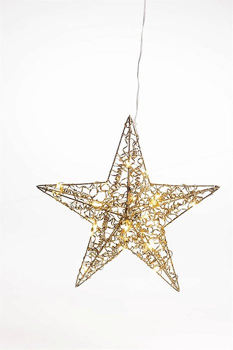 Estrela Glitter 20 Leds Ouro 30 cm