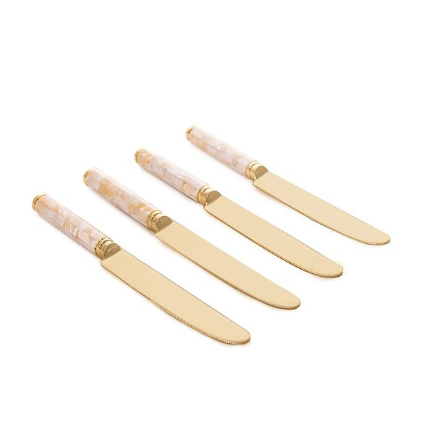 Faca de Mesa com Cabo Madeira PérolaOuro (Talheres) - 4 Peças