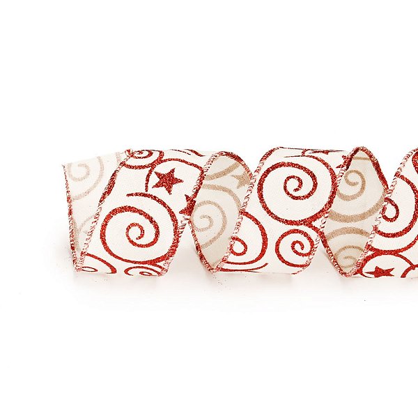 Fita de Natal Branco e Vermelho 10cm - 1 Rolo