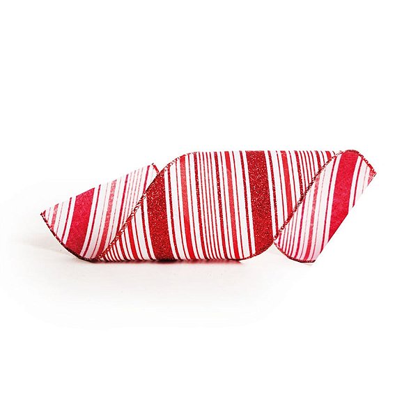 Fita de Natal com Listras de Glitter Vermelho e Branco 6,3cm (Sweet Sugar) - 3 Un