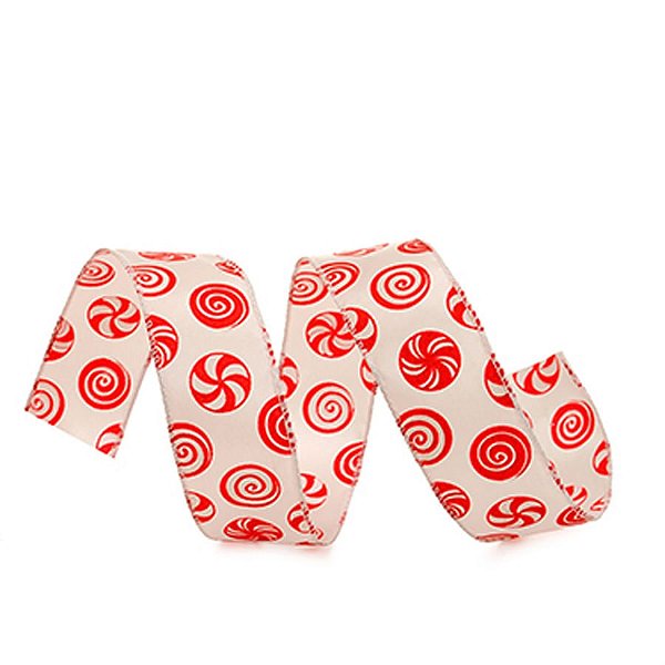 Fita Doces Branco e Vermelho 6,3 cm x 9,14 mts (Fitas Natalinas) - 3 Un