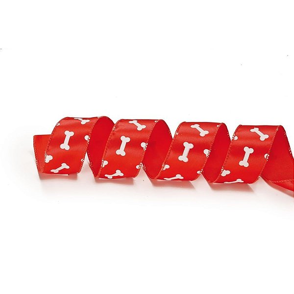 Natal Pet - Fita Ossinhos Vermelho e Branco 6,3cm - 1 Un