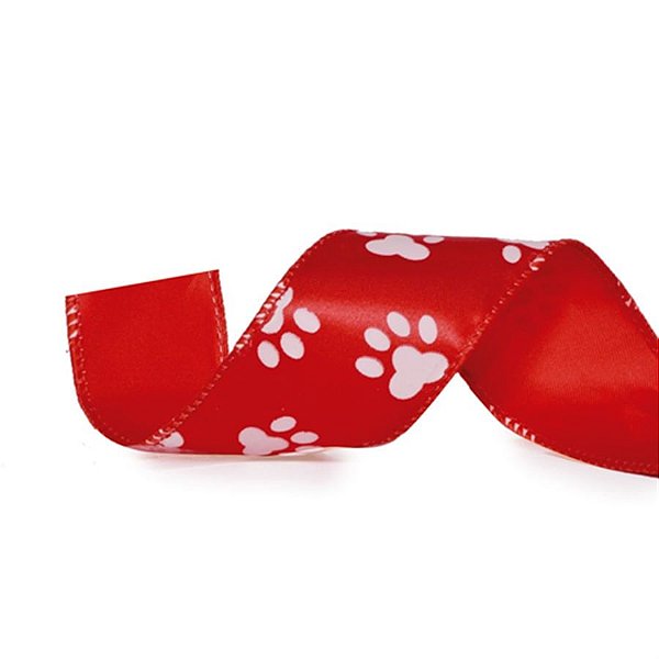 Natal Pet - Fita Patinhas Vermelho e Branco 3,8cm - 1 Un