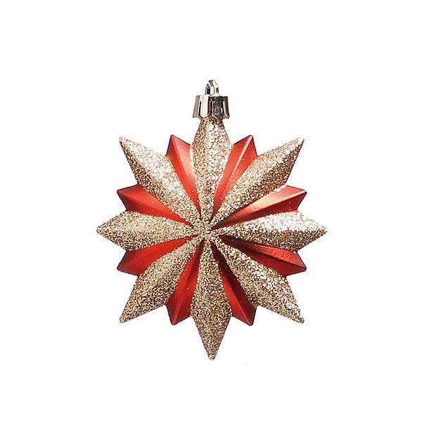 Floco Neve para Pendurar Vermelho e Ouro 10 cm