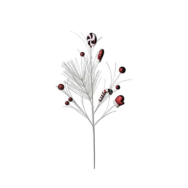 Galho com Luvas Candy Cane Vermelho e Branco (Sweet Sugar) - 1 Un