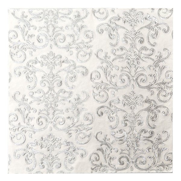 Guardanapo de Natal Branco e Prata 32,5X32,5cm (Guardanapo de Natal s) com 20 Folhas